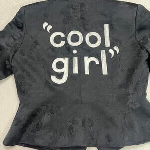 Unique silk blazer black floral "cool girl" with pearl detail